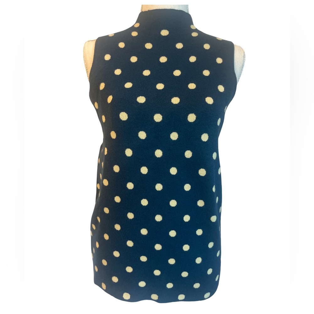 Ann Taylor Blue and Cream Polka Dot Sleeveless Print Top